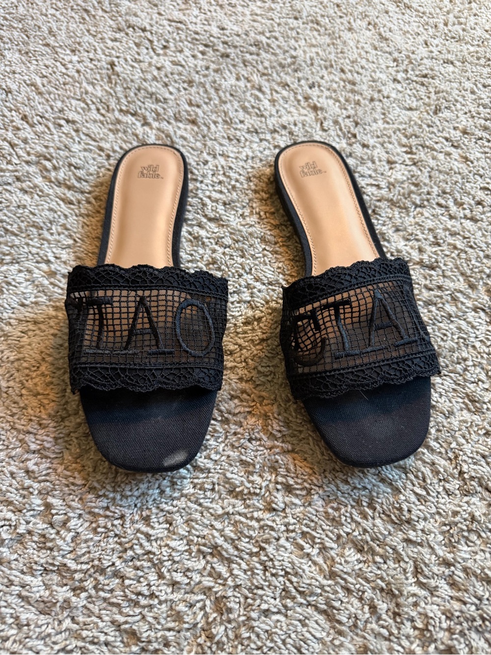 wild fable Black Crochet Lace Slide Mules with Scalloped Trim